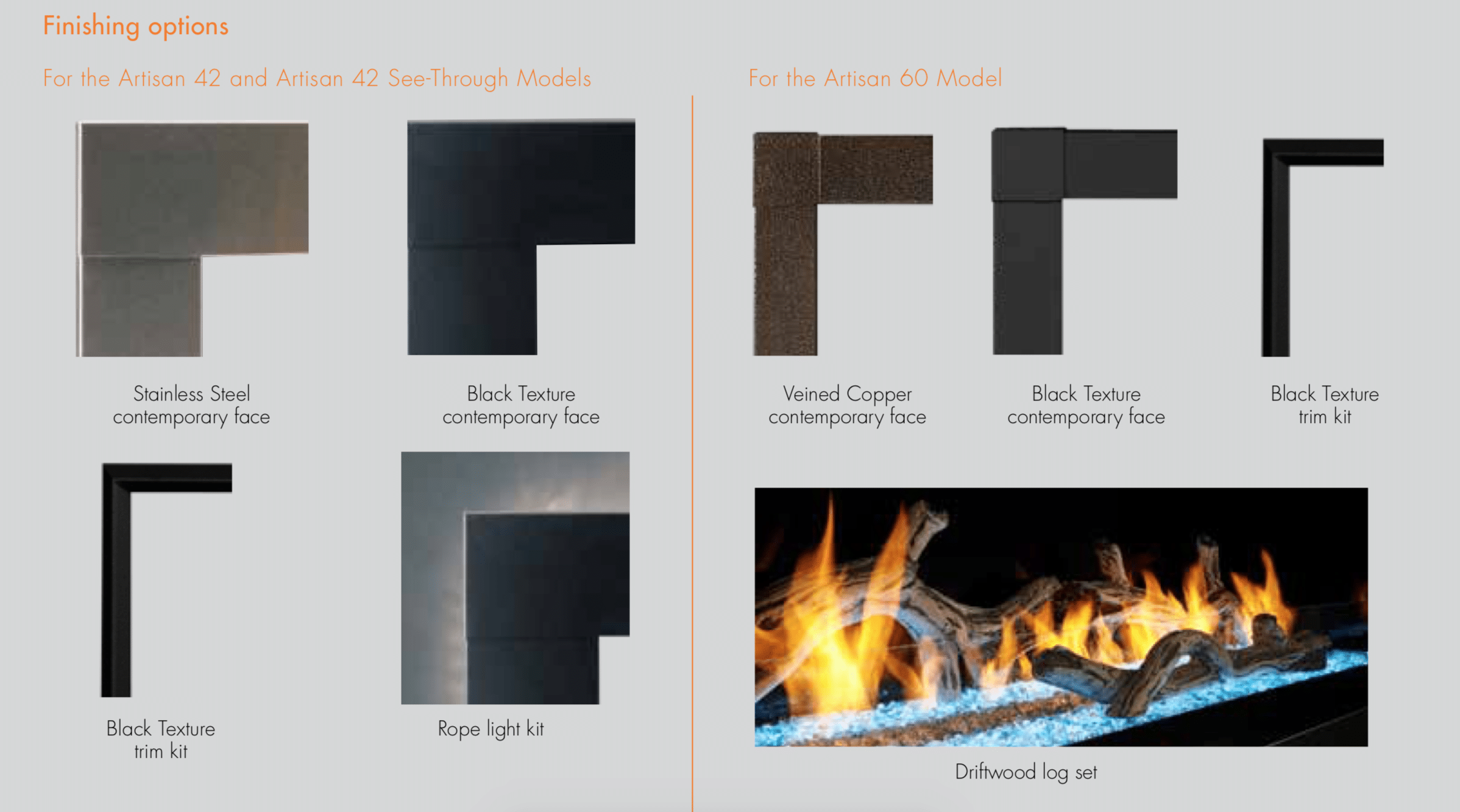 Artisan Ventless Fireplace Finishing Options