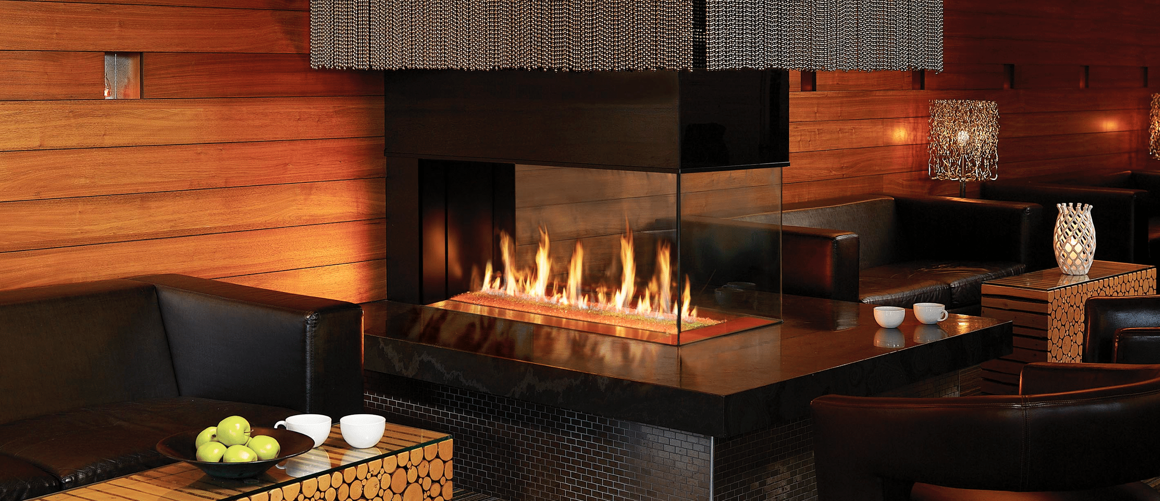 fireplace with a glass surround