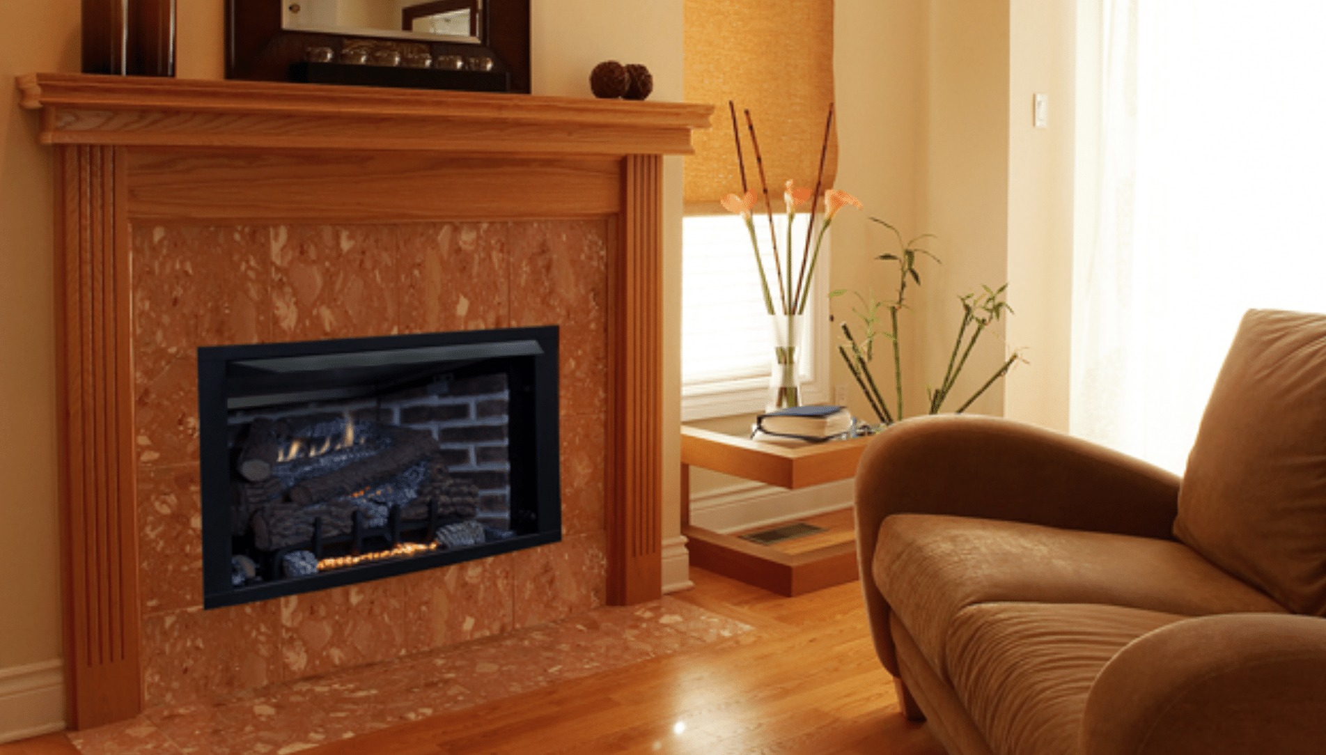 a lit fireplace in a home living room